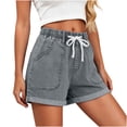 thumbnail image 4 of Miluxas Women's Jean Shorts Elastic High Waist Rolled Hem Wide Leg Denim Shorts with Drawstring & Pockets Y2K Street Jeans Beach Vacation Shorts Gray, 4 of 7