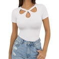 thumbnail image 2 of MOYIKO Crewneck T Shirts for Women Short Sleeve Sexy Cutout Slim Fitted Tees Elegant Tight Summer Tops, 2 of 7