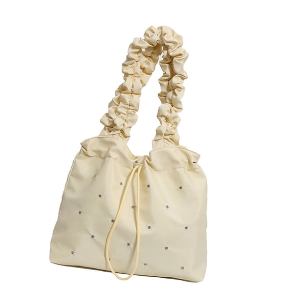 Women Canvas Underarm Bag Drawstring Handbag All-matching Armpit Bag Gym String Bag Large Capacity Shoulder Bag