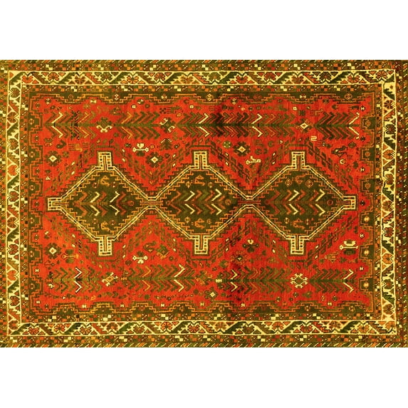 Ahgly Company Machine Washable Indoor Rectangle Persian Yellow Traditional Area Rugs, 5' x 8'