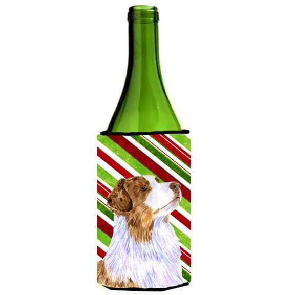 Australian Shepherd Candy Cane Holiday Christmas Wine bottle sleeve Hugger - 24 oz.