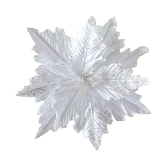 Christmas Poinsettia 10.2-Inch Large Christmas Flowers Picks Spray Artificial Glitter Flower Ornaments for Christmas Tree Wreath Garland Decoration (White)