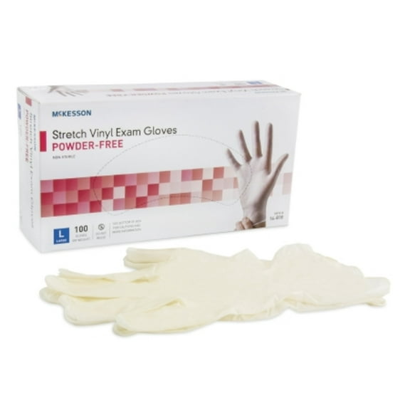 McKesson Exam Glove, NonSterile, Ivory, Powder Free, Stretch Vinyl, Ambidextrous, Smooth, Not Chemo Approved, Large, Case of 1000