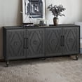 thumbnail image 2 of Sideboard Buffet, Wood Floor Cabinet With Carved Flower Door, Metal Handle, Freestanding Sideboard, Entryway Storage Unit Console Table, 2 of 8