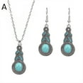 thumbnail image 2 of vnanda Ethnic Style Necklace Earrings Set 2pcs/set Ethnic Style Faux Turquoise Necklace Earrings Set Women's Shining Rhinestones Inlaid Pendant Jewelry, 2 of 8