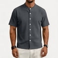thumbnail image 2 of FRSASU Men's Dress Shirts Short Sleeve Button Down Mandarin Collar Shirt Solid Casual Summer Vacation Tops Gray, 2 of 9