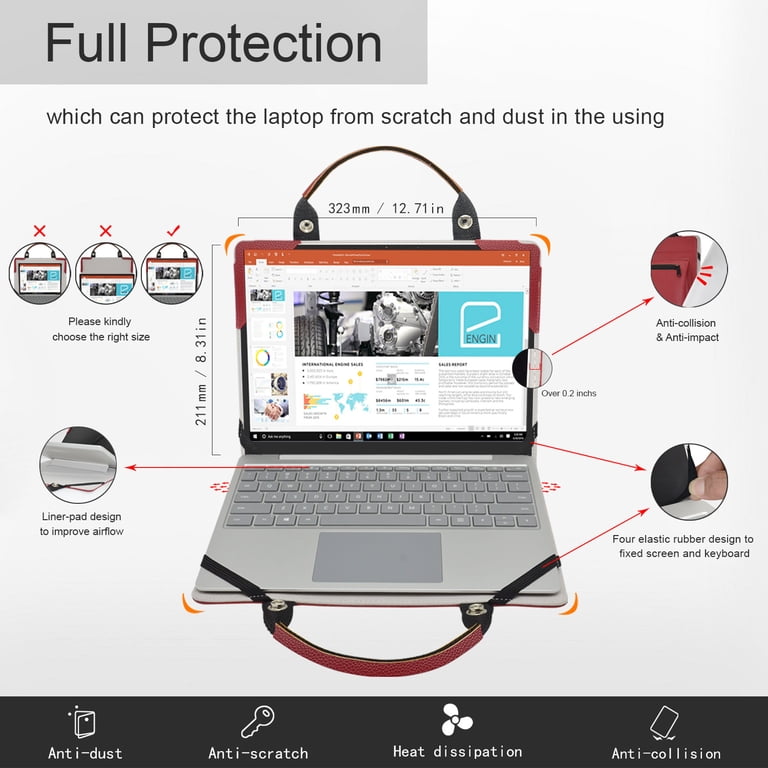 Laptop Case Cover For Lenovo Yoga C740 / S740 14 Inch - Wine Red PU Leather, Detachable With Stylus Holder