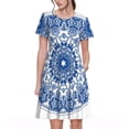 thumbnail image 1 of Balery Blue Watercolor Vestidos sueltos de manga corta para mujer, vestidos de verano 2025, vestidos casuales de corte A con vuelo., 1 of 6