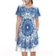 thumbnail image 1 of Fotbe Blue Watercolor Vestido Largo de Moda para Mujer, Vestido Tipo Camiseta con Manga Corta y Estilo Casual a Rayas y Bloques de Color, 1 of 6