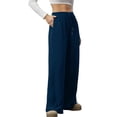 thumbnail image 2 of Women'S Wide Leg Ribbed Knit Pants Drawstring Waist Low Rise Casual Long Trousers Navy Blue XXXL, 2 of 9