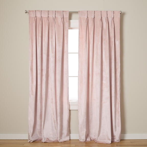 Open Box TOWN & COUNTRY LUXE Velour Solid Heavyweight Indoor Curtains, Light Filtering Opacity, Triple Pinch Pleat Top, Plush Velvet, 2-Pack Set, 27"x84", Blush