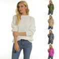 thumbnail image 2 of Women's Solid Color Loose Pullover Tops Long Sleeve Knit Sweater 2023 Fall Winter S-2XL Rose Red, 2 of 6