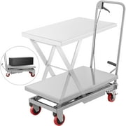 VEVOR Hydraulic Scissor Lift Table 500LBS, Lift Table Cart 27.5-Inch Lifting Height, Manual Scissor Lift Table w/ 4 Wheels and Foot Pump, Elevating Hydraulic Cart for Material Handling, in Grey