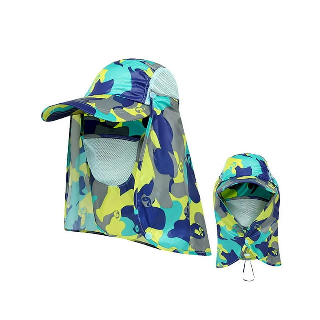 Aocisk Chapeau Seau Unisexe Respirant pour Sports de Plein Air Pêche Randonnée Activités et Usage Quotidien avec Couverture Complète du Visage Réglable Design Léger Bleu Taille Unique