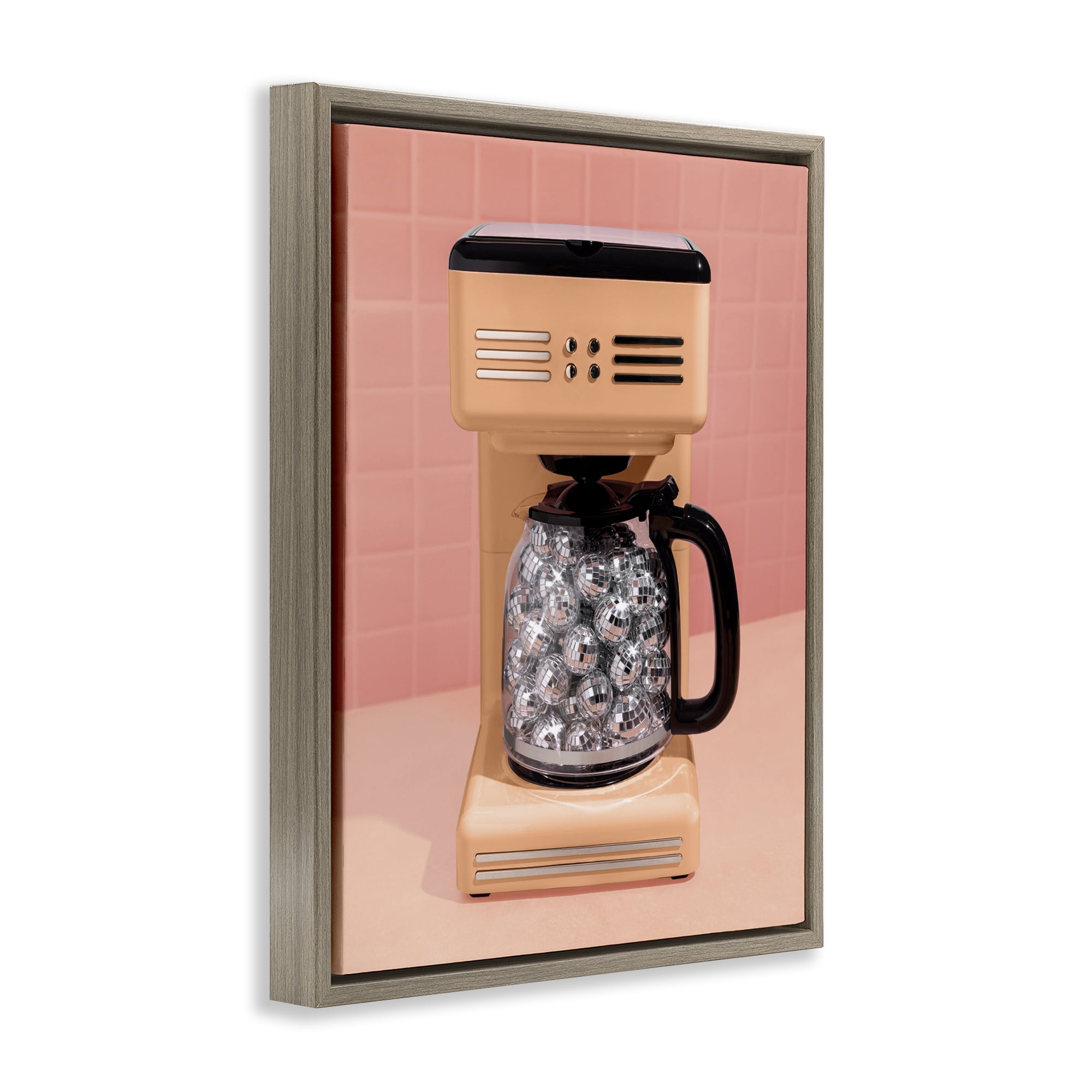 Stupell Industries Disco Coffee Maker over Orange Brown Framed Floater Canvas Wall Art, design by LISH Creative