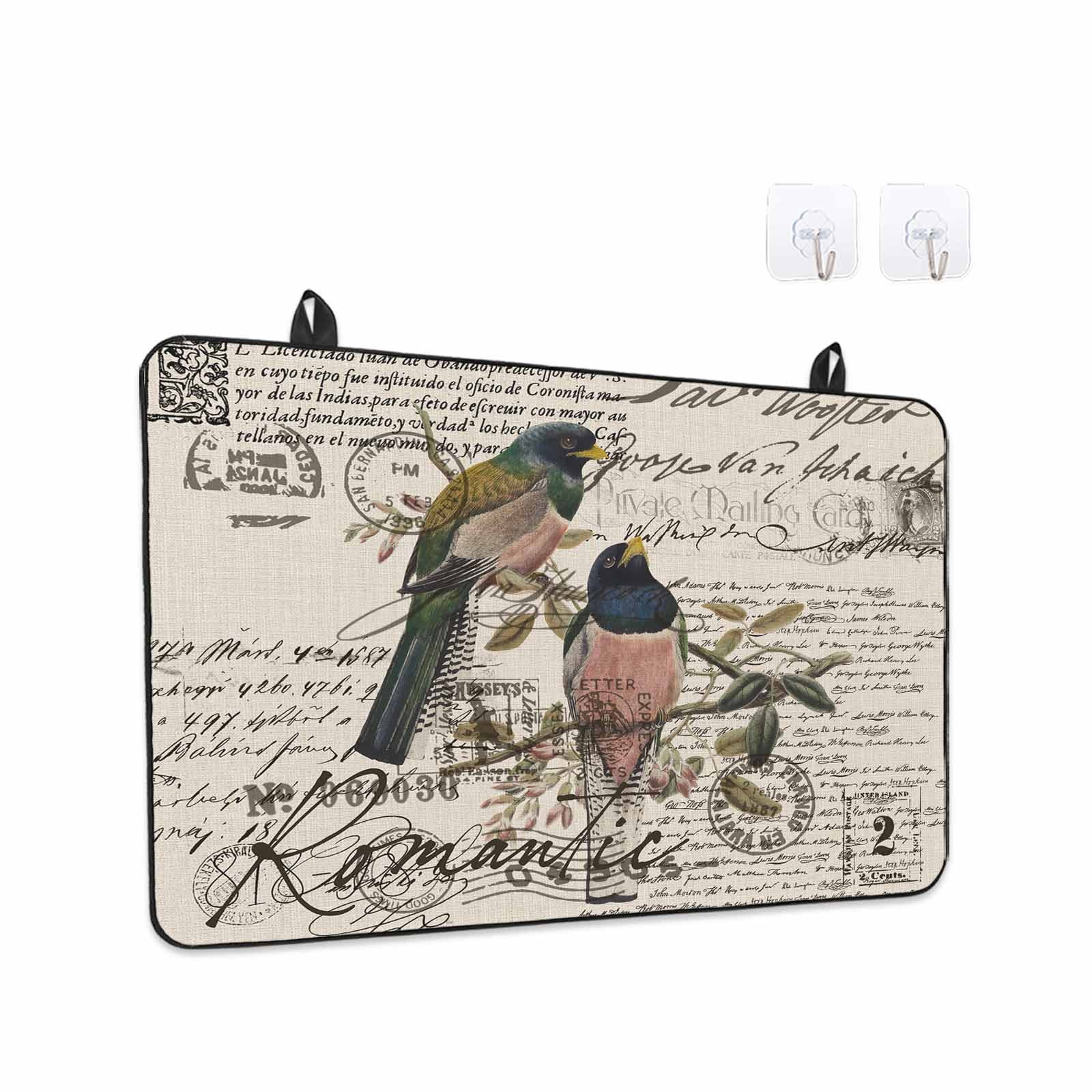 Vintage Birds Stove Top Cover for Electric Stove, Heat-proof & Non Slip Glass Top Stove Cover Protector, Country Envelope Postmark Farmhouse Botancial Kitchen Flat Cooktop Rubber Mat 36x21 Inches
