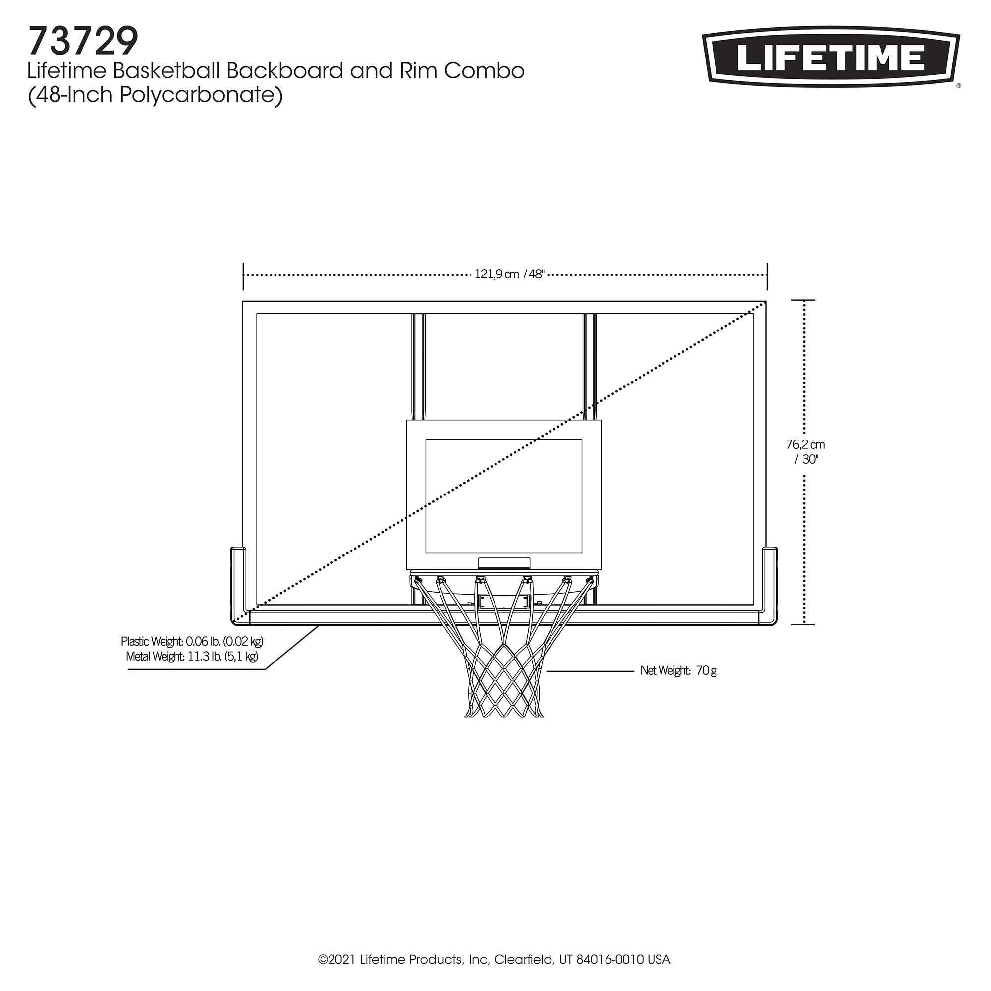 Lifetime New Basketball Backboard and Rim Combo (48 inch Polycarbonate) - 73729