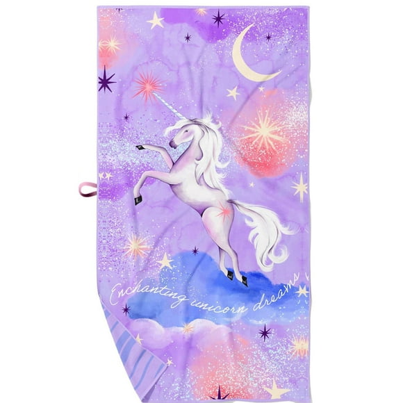 Toalla de Playa PRIS+SAND Unicornio Morada de Microfibra 30x60cm para Niñas