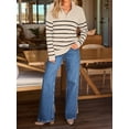 thumbnail image 6 of Women's Quarter Zip Striped Oversized Sweater 2025 Mock Turtleneck Fall Fashion Outfit, 6 of 6