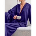 thumbnail image 6 of Women's Notched Collar Long Sleeve Top & Wide Leg Pants Loungewear Set L, 6 of 7