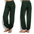 thumbnail image 2 of QLEICOM Womens Slacks Women's Wrinkle Free Relaxed Fit Straight Leg Pants Fashion Solid Buttons Loose Trouser Wide Leg Pants Work Cargo Casual Pants Wide Leg Pants Relaxed Fit Trousers Green XXL, 2 of 7