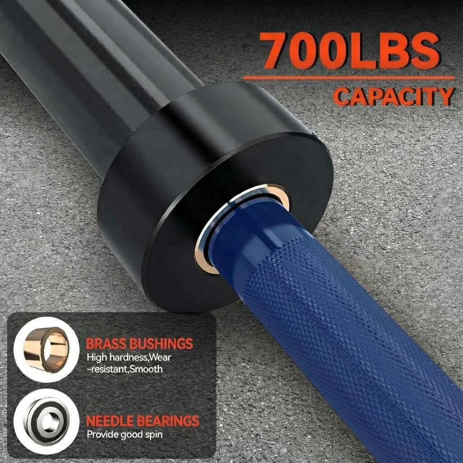 7FT Olympic Barbell, 45LB Weight Bar for Bench Press, 700lb/1000lb/1500lb High Capacity, Hard Chrome, Knurled Grip,Strength Training Bars for Squat,Deadlift, Weightlifting, Fits 2 Inch Plates