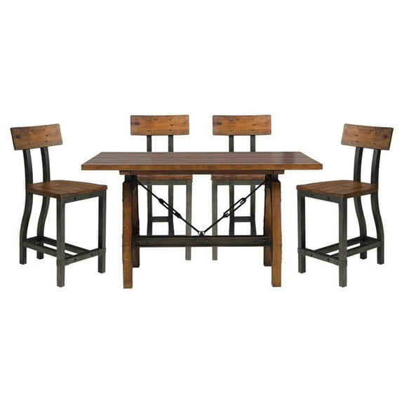Lexicon Holverson 5-Piece Transitional Wood Counter Height Dining Set in Brown