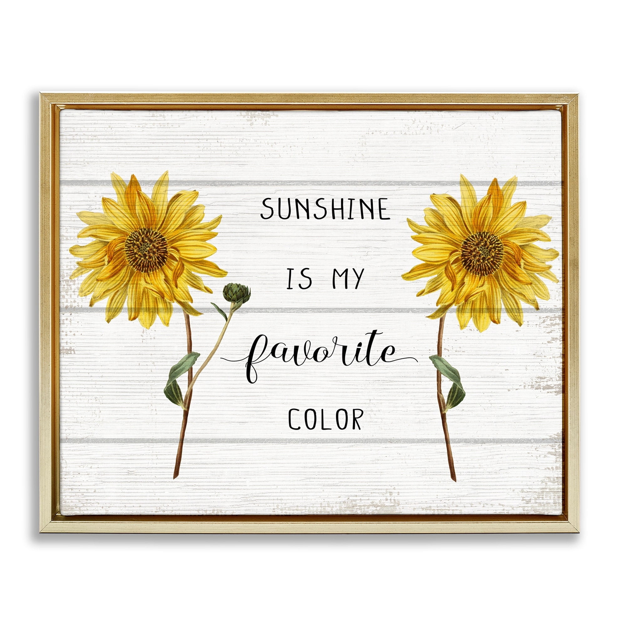 Stupell Industries Sunshine is My Favorite Color with Sunflower Accents Metallic Gold Framed Floating Canvas Wall Art, 24x30, by Daphne Polselli