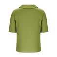 thumbnail image 4 of FUYUDY Women'S Linen Blouse Short Sleeve Loose Fit Solid Color Double Open Front Lapel Shirt Comfortable Breathable Female Top For Summer Beach And Daily Wear,Green,L, 4 of 5