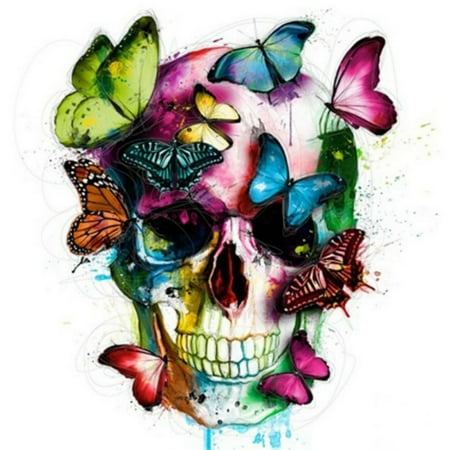Mosaic Home Decor 5D DIY Diamond Embroidery Butterfly Skull Home Decor Picture Full Square Rhinestone Colorful Portrait Mosaic Needlework Painting ()
