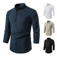 thumbnail image 4 of Wyongtao Clearance Men's Button Long Sleeve T-Shirt Cotton Linen Long Sleeves Dress Shirts,Navy XL, 4 of 9