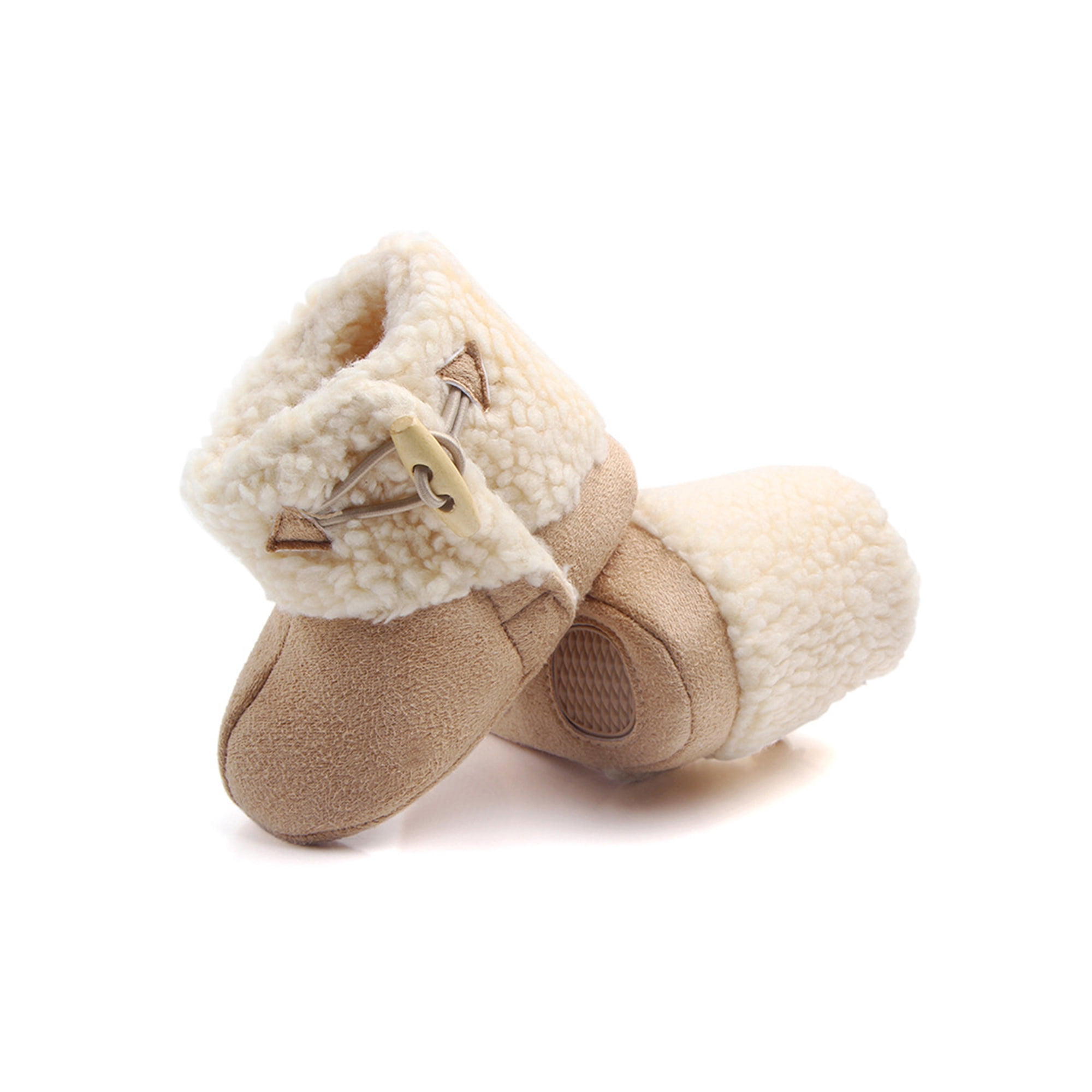 Woobling Infant Crib Shoes Soft Sole Winter Snow Boots Anti Slip Warm Shoe Buckle Fleece Baby Cozy First Walker Slipper Booties Apricot 18 24 months