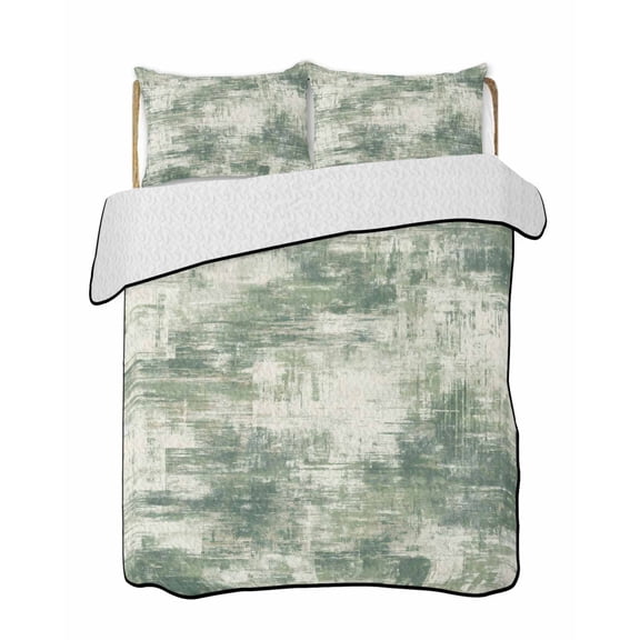 Twin Quilt Bedding Set, Sage Green Ombre Reversible Summer Quilt 3 Pieces, Gradient Abstract Art Vintage Grey Lightweight Bedspreads Coverlets with 2 Pillow Shams for All Seasons