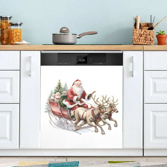 ALAZA Christmas Santa Claus Dishwasher Magnet Cover Xmas Reindeer Magnetic Sticker 23"x26"