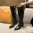 thumbnail image 4 of Viluyesy Tall Boots for Womens, Wide Calf Chunky Heels Pointed Toe Leather Fashion Slouch Boots Black US7, 4 of 6