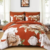 Burnt Orange Comforter Set King Size 7 Piece Bed in a Bag, Floral Printed on Terracotta Comforter Set with Sheets, Soft Microfiber Botanical Fall Bedding Set for All Season