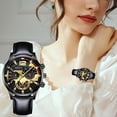 thumbnail image 3 of Reloj de cuarzo para mujer, relojes para mujer, reloj de cuarzo noctilucente, adhesivo mecánico, diseño de múltiples esferas, correa de cuero, estilo informal, reloj de pulsera, esfera antiarañazos, p, 3 of 4