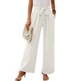 thumbnail image 2 of Women'S Wide Leg Lounge Pants with Pockets High Waisted Adjustable Tie Knot Loose Trousers White S, 2 of 7