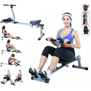 Iron Bar Fitness Rowing Machine Rower Exercise Foldable Edition, for Home Cardio Workouts with 12 Adjustable Resistance Hydraulic System, Includes Digital Monitor and Comfortable Seat Cushion