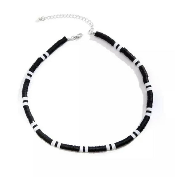 K-KED Mens Beaded Necklace Polymer Clay Necklace Bohemian Boho Beach Jewellery Gifts-Black&White