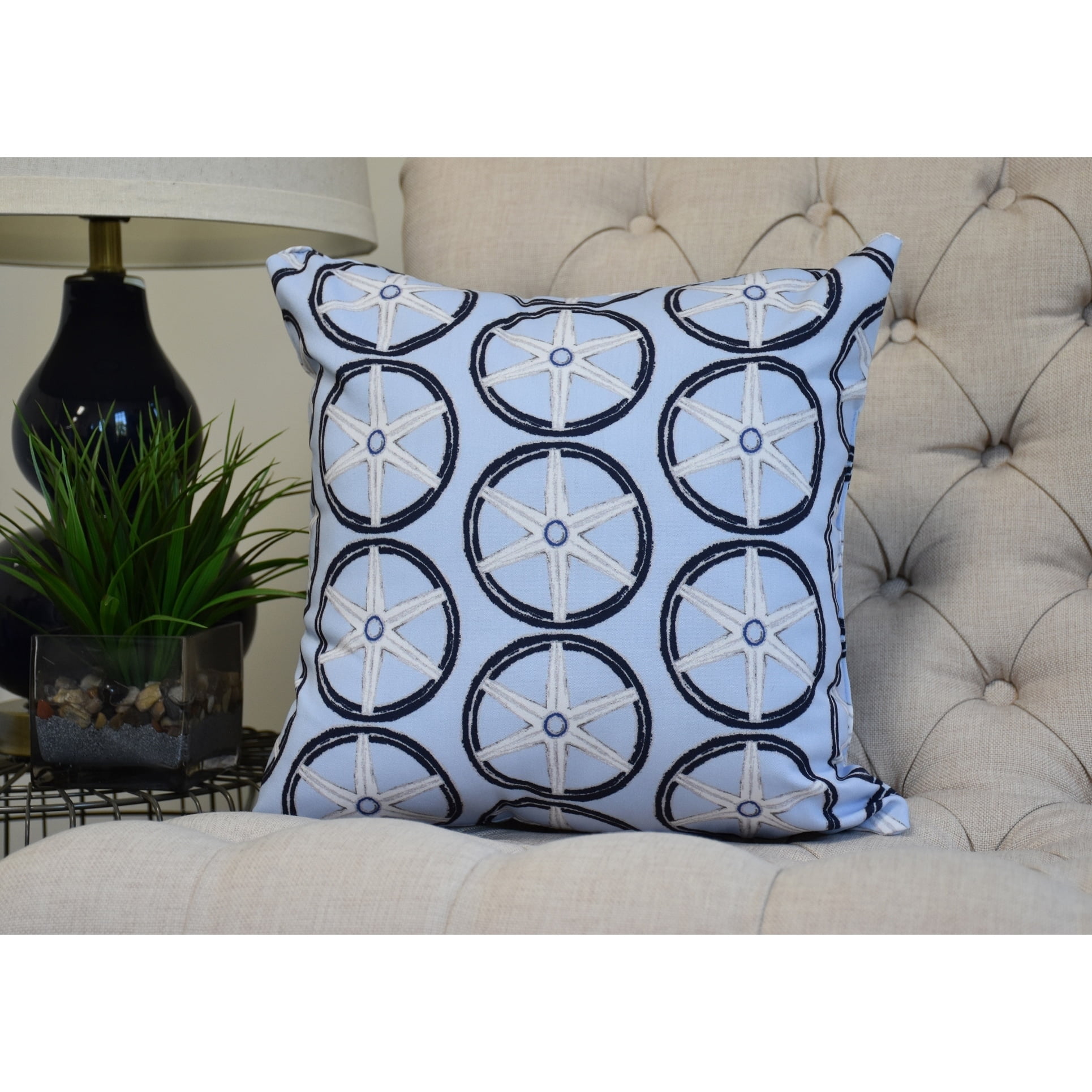 Simply Daisy, 16 x 16inch, Nautical Geo Lines, Geometric Print Pillow, Blue