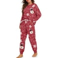 thumbnail image 2 of Yuyamidu Snowman Long Sleeve Pajama Set for Women 2 Pieces Christmas Pj Top and Pants with Pockets Snowflake Sleepwear Red Crewneck Nightwear Size XL, 2 of 7