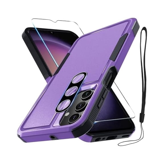 Case for Samsung Galaxy A16 5G, Full Body Heavy Duty Rugged Shockproof Protective Phone Cover with Lanyard Strap, Tempered Glass Screen Protector and Camera Lens Cover, Lavender