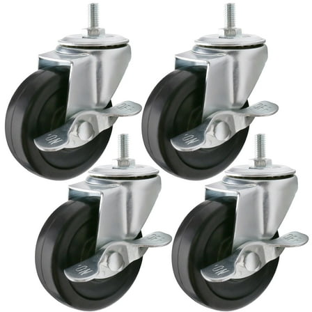 LotFancy 4Pcs Rubber Swivel Caster Wheels with Brake for Wire Shelving Rack
