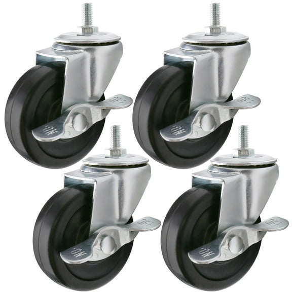 LotFancy 4Pcs Rubber Swivel Caster Wheels with Brake for Wire Shelving Rack