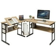 thumbnail image 1 of Gymax L-Shaped Computer Desk Drafting Table Workstation w/ Tiltable Tabletop Natural, 1 of 10