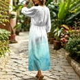 thumbnail image 7 of Karymi Easter Dress Floral Print Bohemian Maxi Dress, Ruffle V Neck Lace-Up Front 3/4 Puff Sleeve Elastic Waist Flowy Beach Vacation Sundress Dresses for Women, 7 of 7