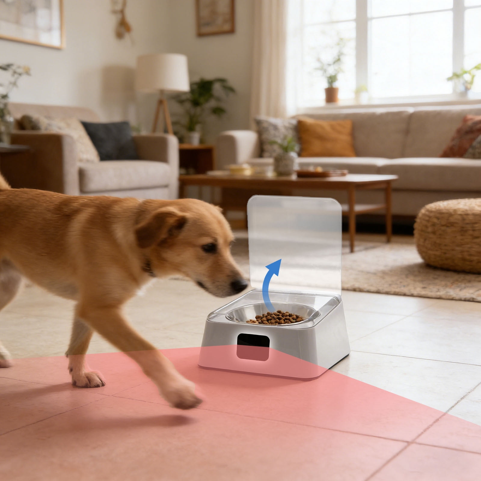 Gytml Automatic Pet Food Dispenser With Sensor Lid, Smart Cat Feeder With Detachable Bowl, Rechargeable Pet Feeding Station For Cats Dogs White-21x17x9.2cm
