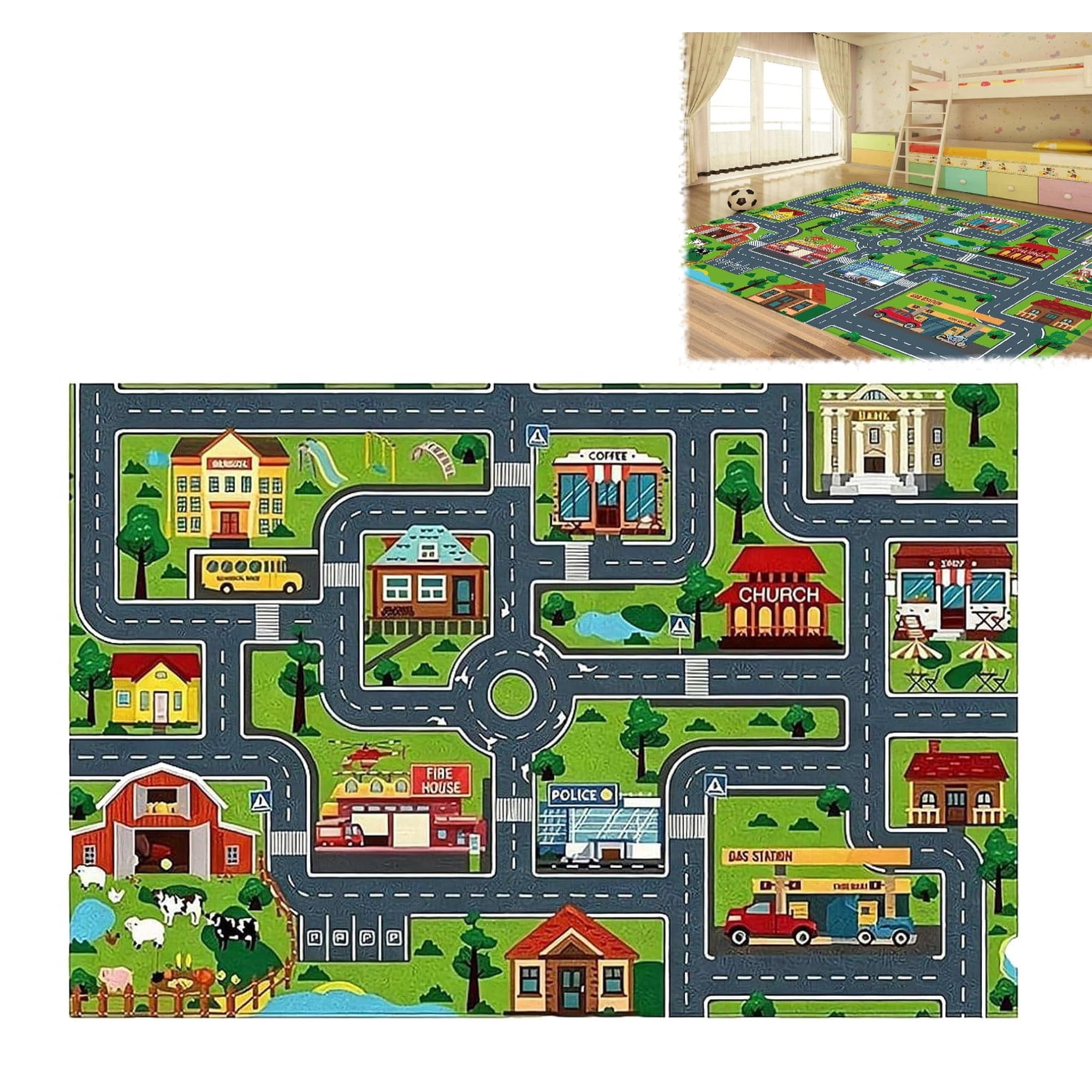 Road Pattern Mat, Road Traffic Playmat for Bedroom, City Pretending Play (RL A 15.75x23.62 inch)
