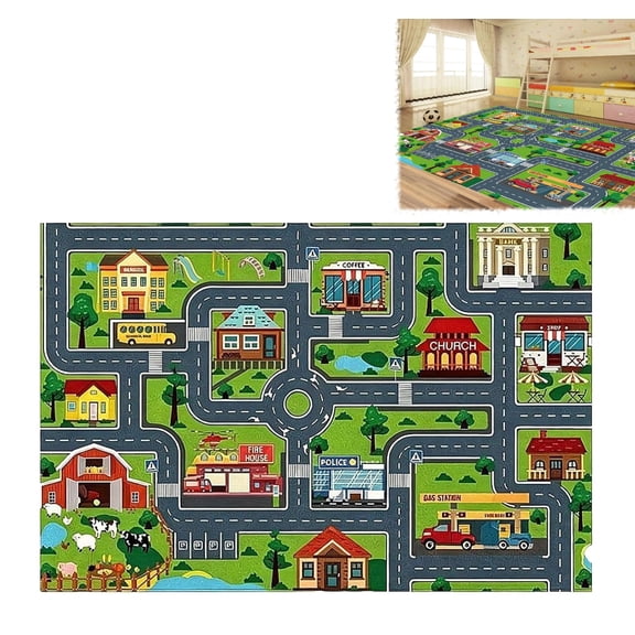 Road Pattern Mat, Road Traffic Playmat for Bedroom, City Pretending Play (RL A 15.75x23.62 inch)